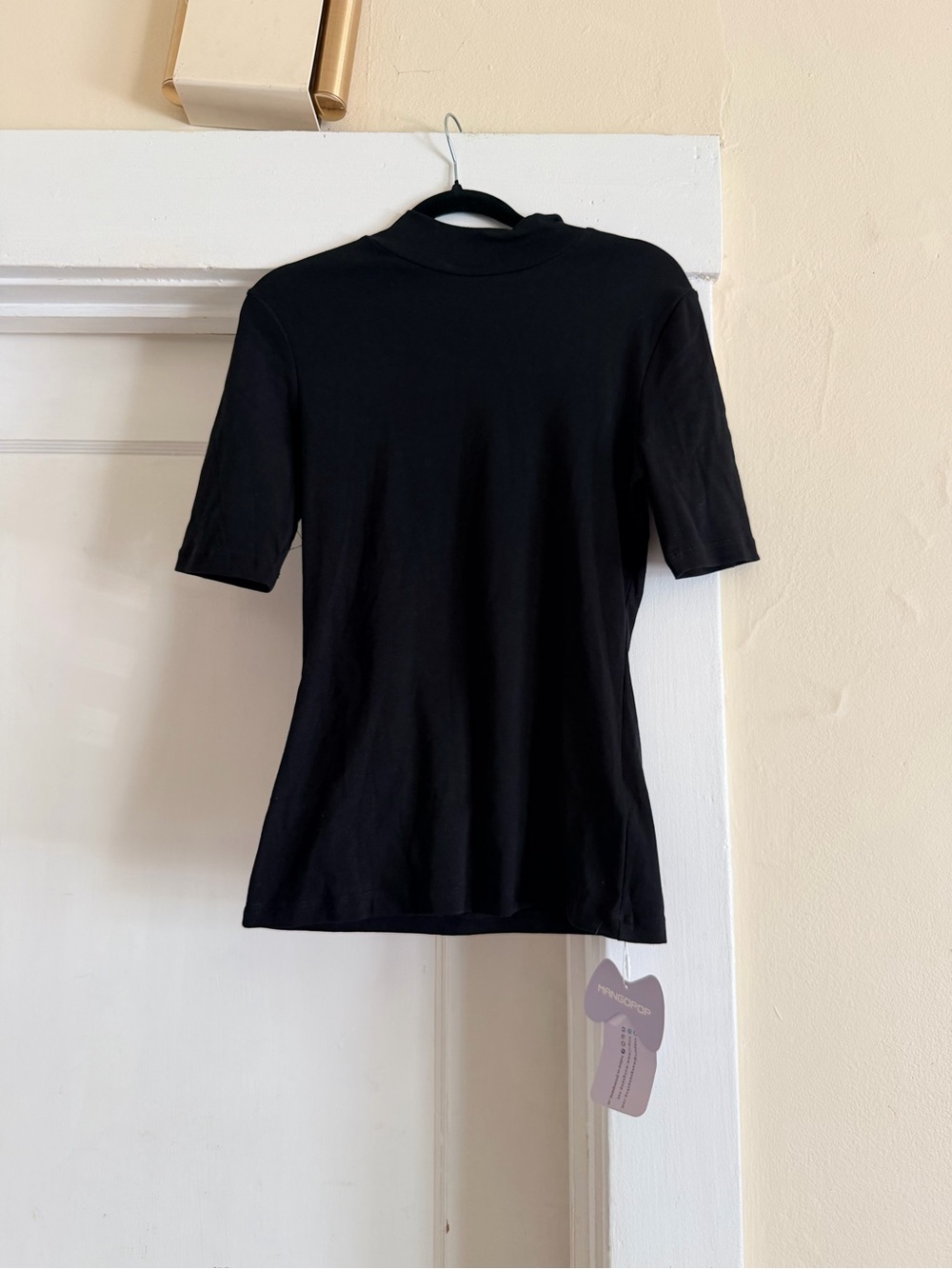 Mango Black Short-Sleeve Mock Neck Tee